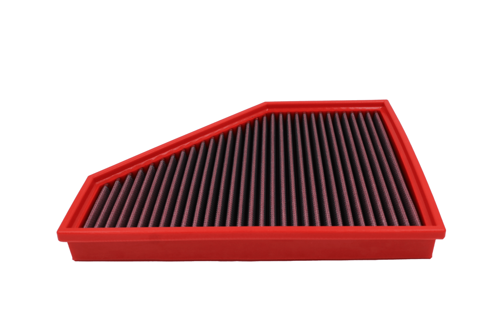 BMC FB479/20 red cotton replacement panel air filter, low three-quarter view
