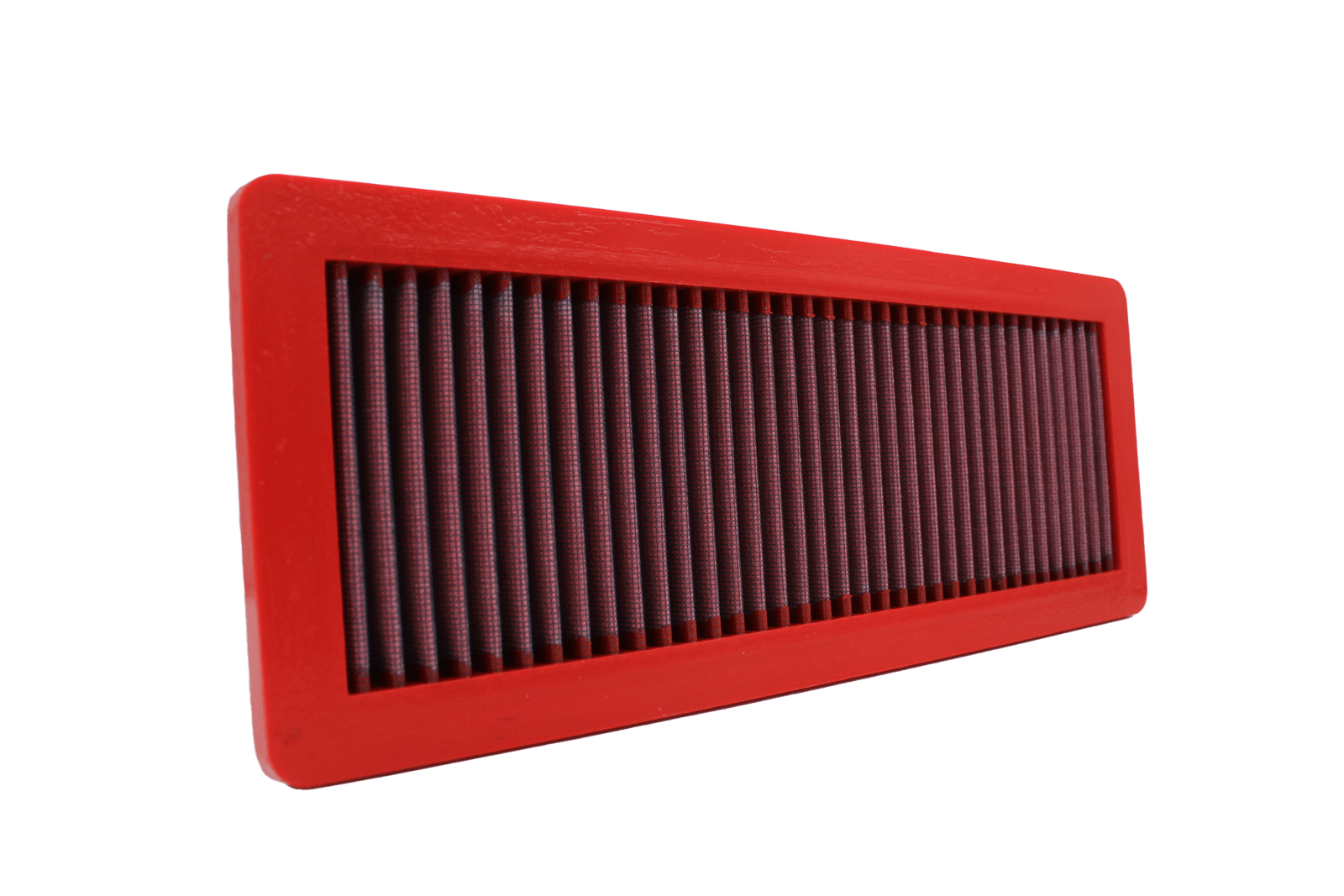 BMC FB484/08 red cotton replacement panel air filter, low three-quarter view