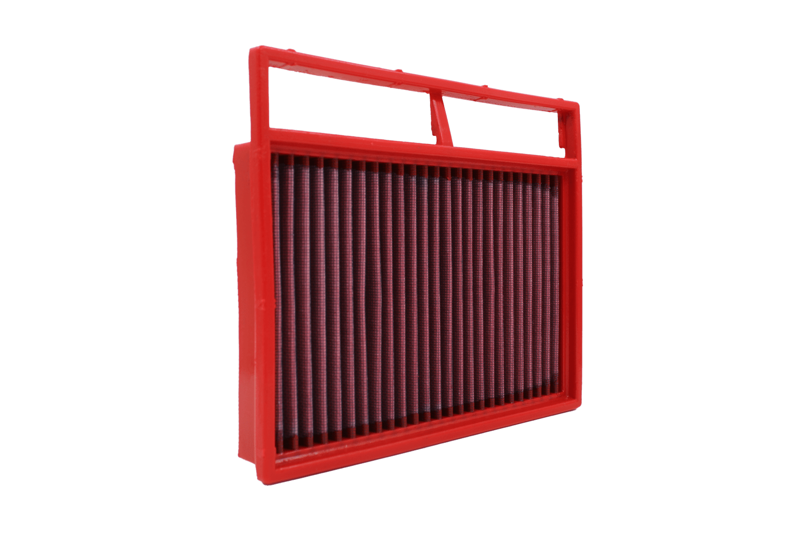 BMC FB486/20 red cotton replacement panel air filter, handled upright face view