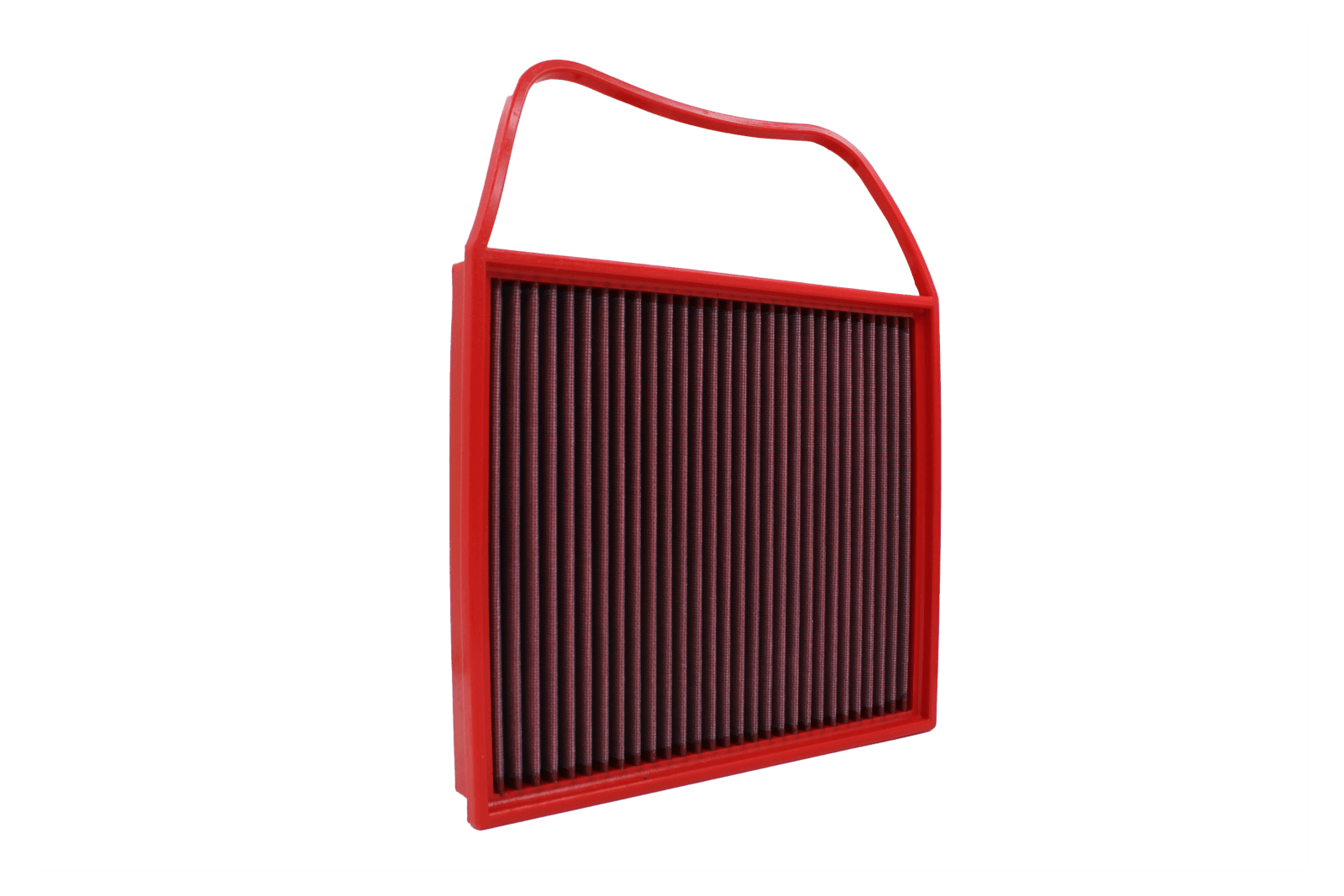 BMC FB494/20 red cotton replacement panel air filter, handled upright face view
