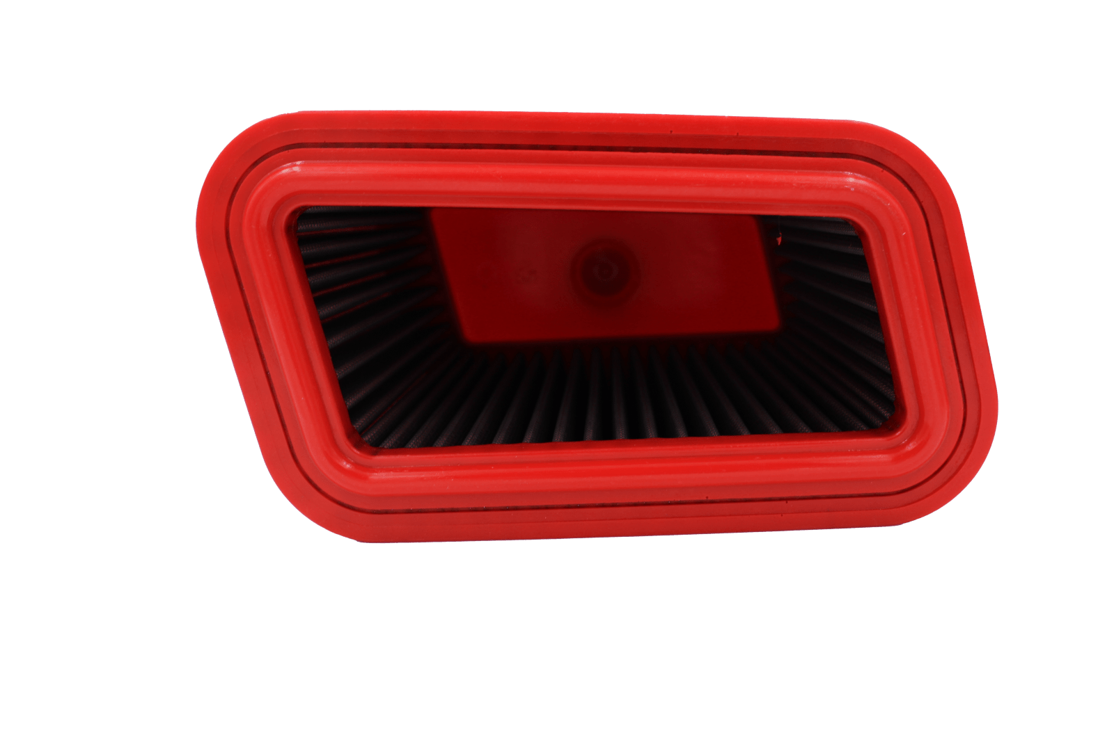 BMC FB536/08 red cotton replacement air filter assembly, assembly inlet-end face-on view