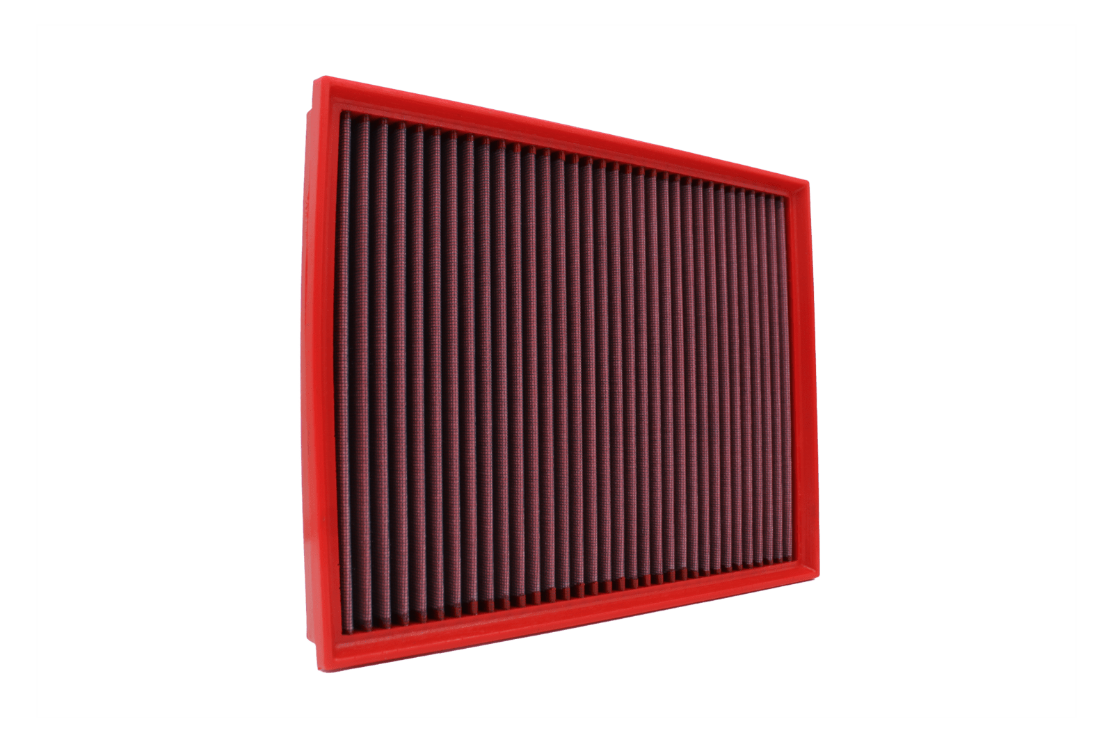 BMC FB584/20 red cotton replacement panel air filter, upright three-quarter view