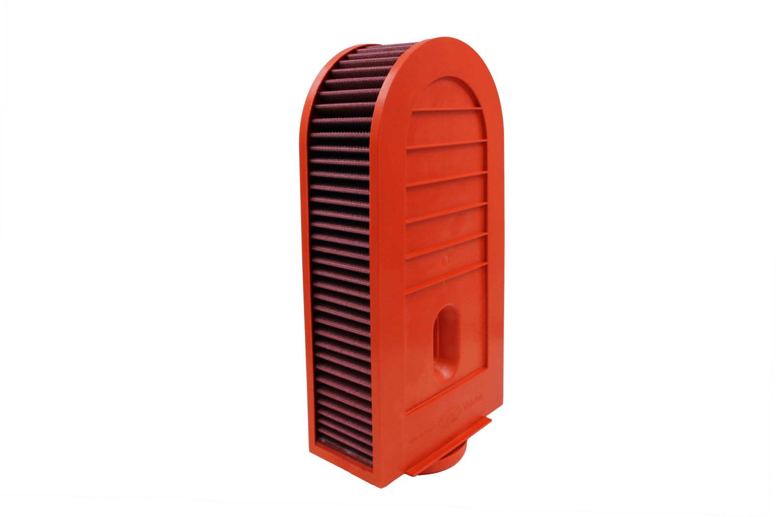 BMC FB656/04 red cotton replacement air filter assembly, assembly upright side view