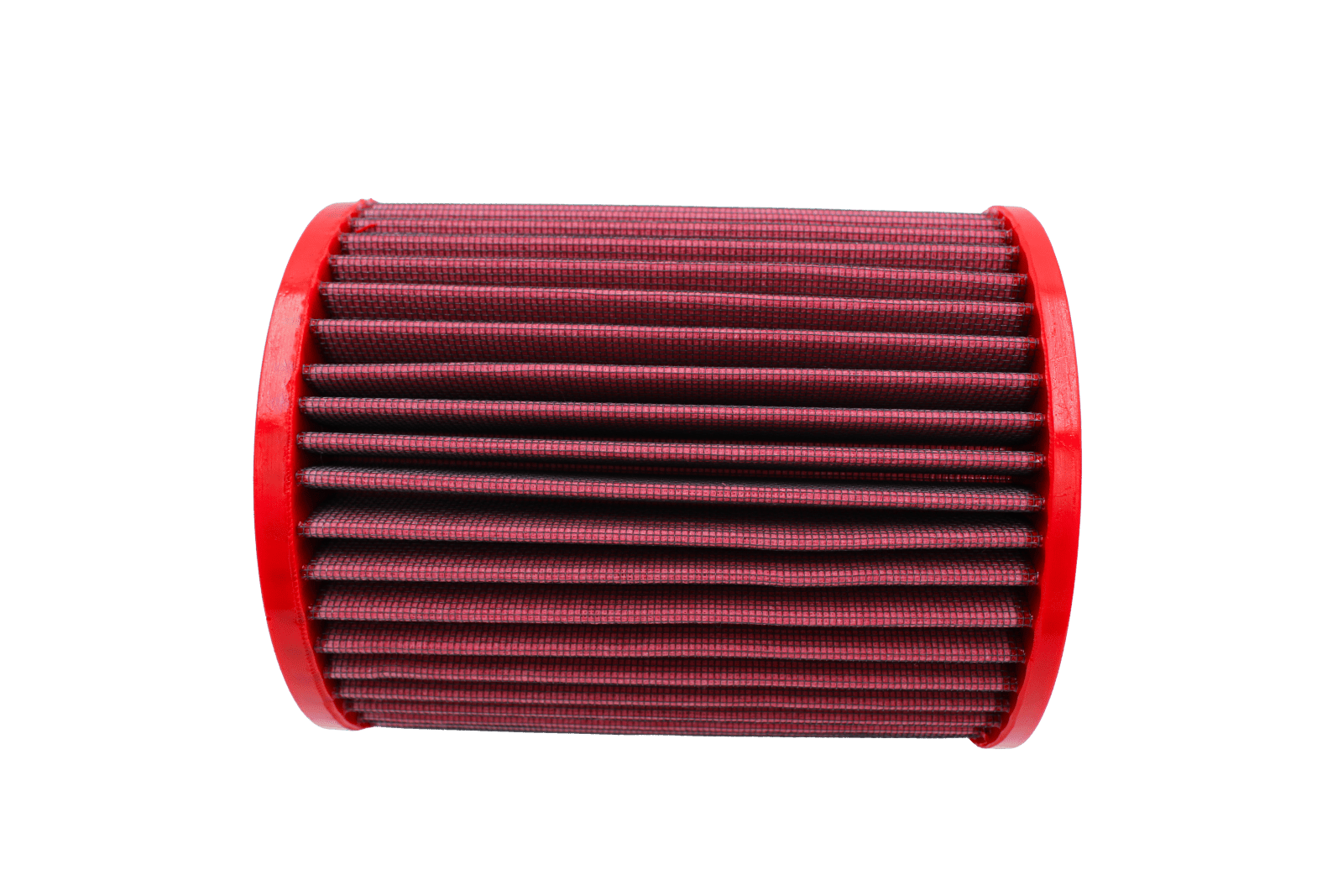 BMC FB693/08 red cotton replacement cylindrical air filter, side-profile view