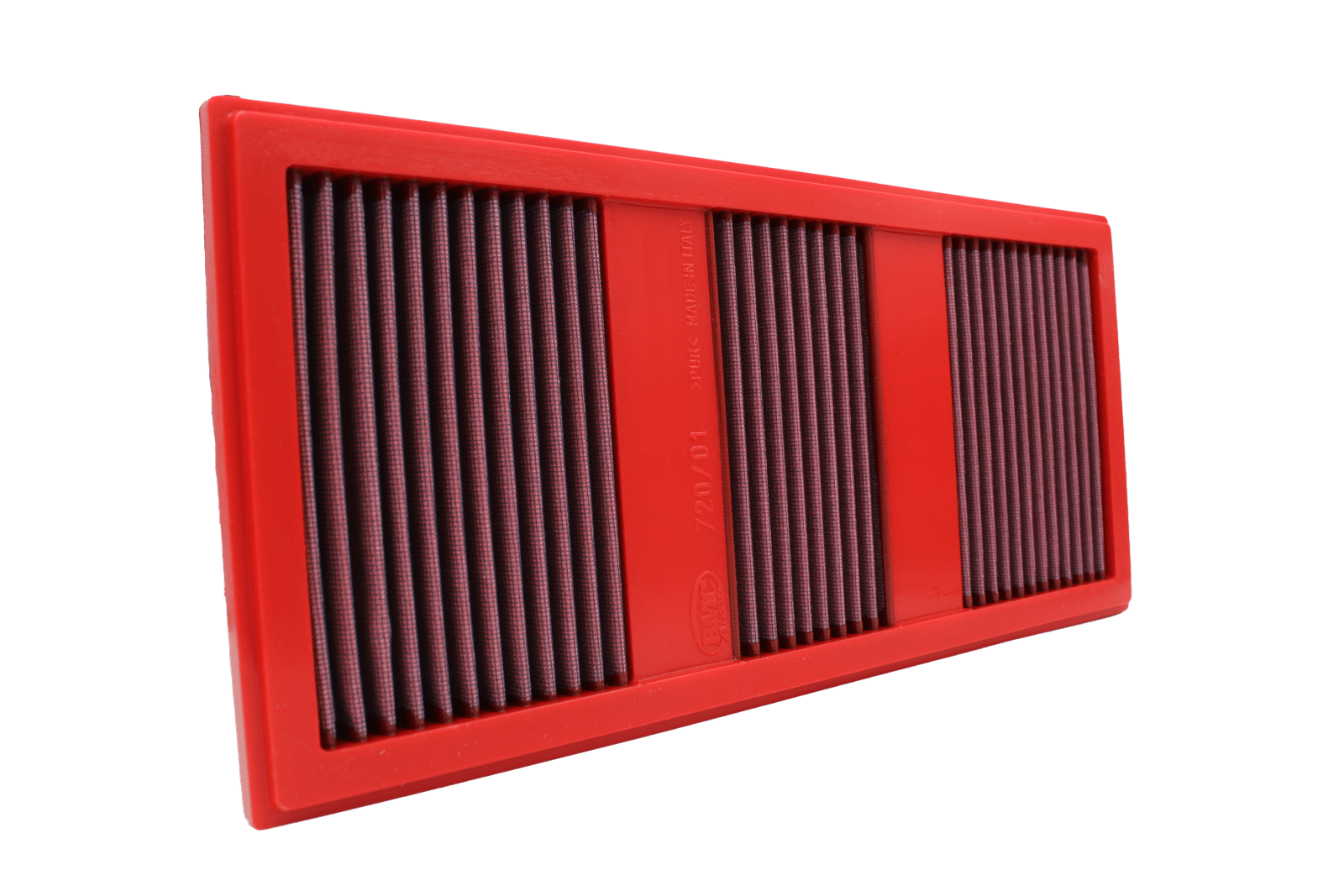 BMC FB720/01 red cotton replacement panel air filter, upright face view