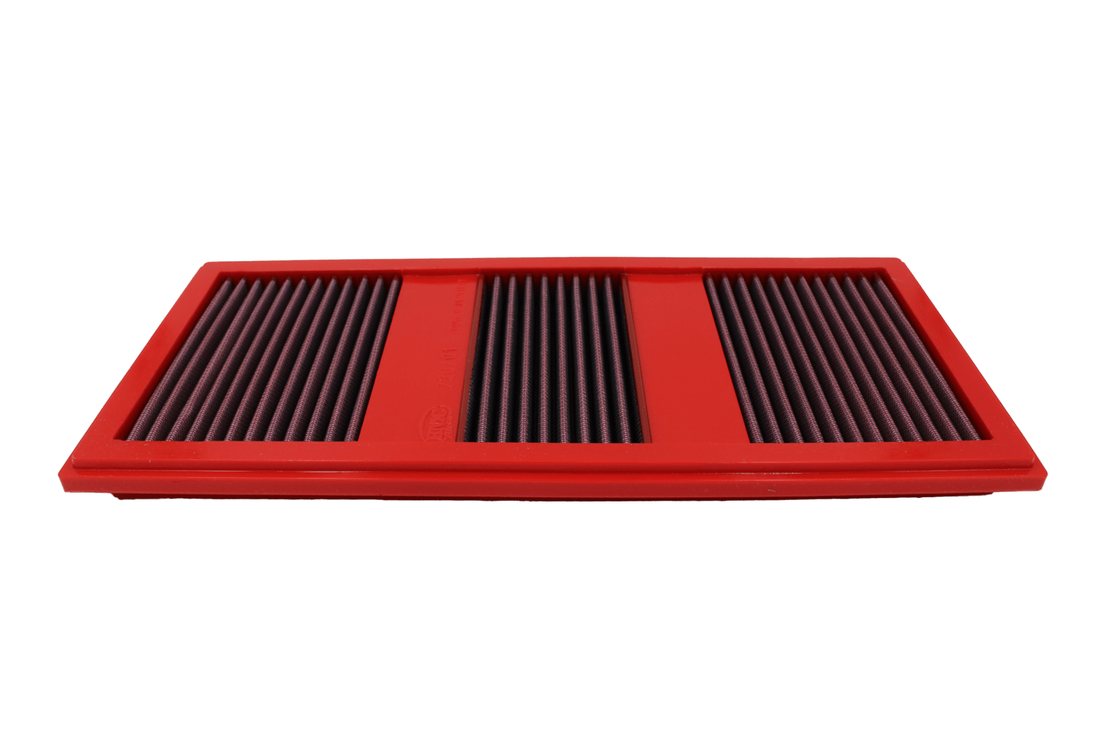 BMC FB720/01 red cotton replacement panel air filter, low three-quarter view
