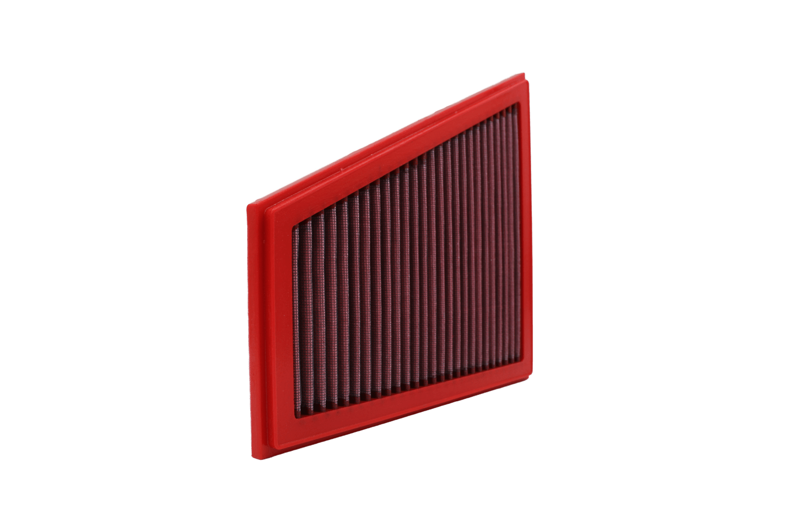 BMC FB724/01 red cotton replacement panel air filter, upright three-quarter view