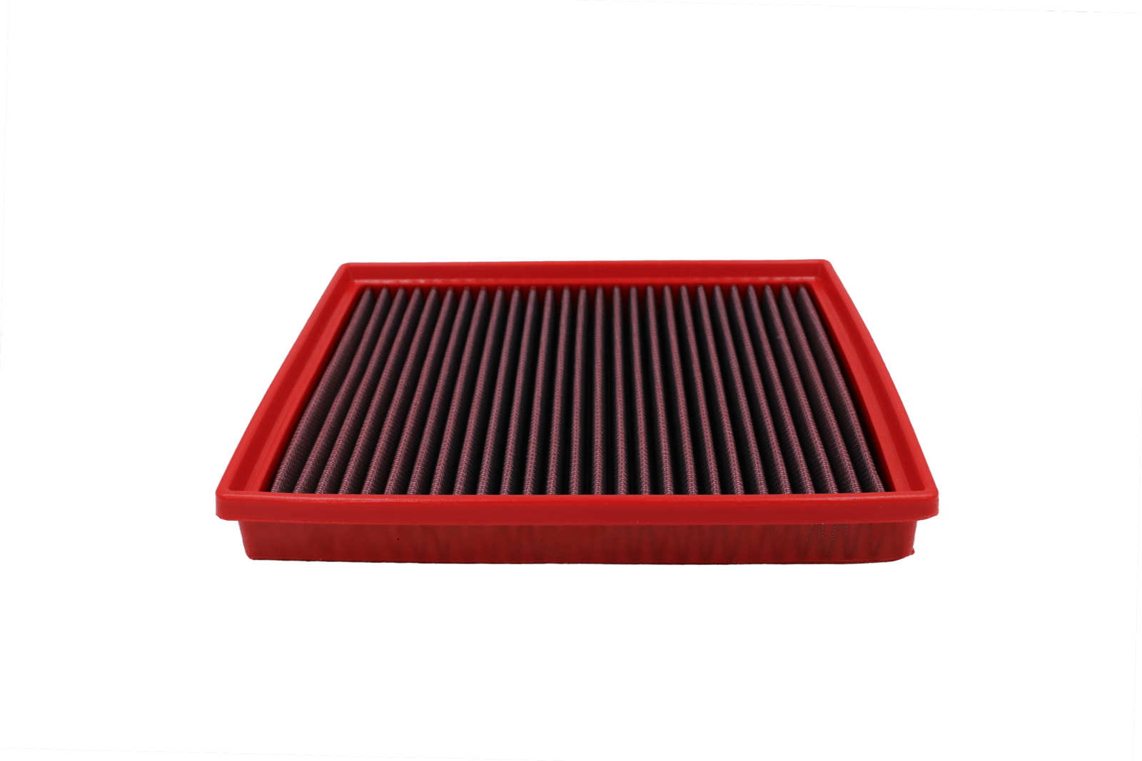 BMC FB740/20 red cotton replacement panel air filter, low three-quarter view