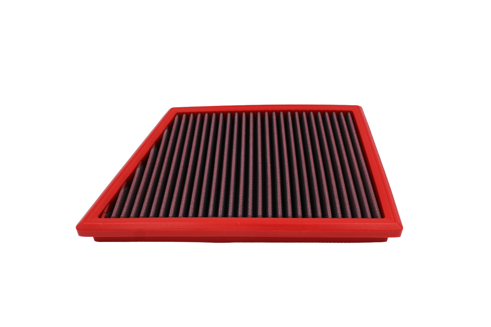 BMC FB813/01 red cotton replacement panel air filter, low three-quarter view