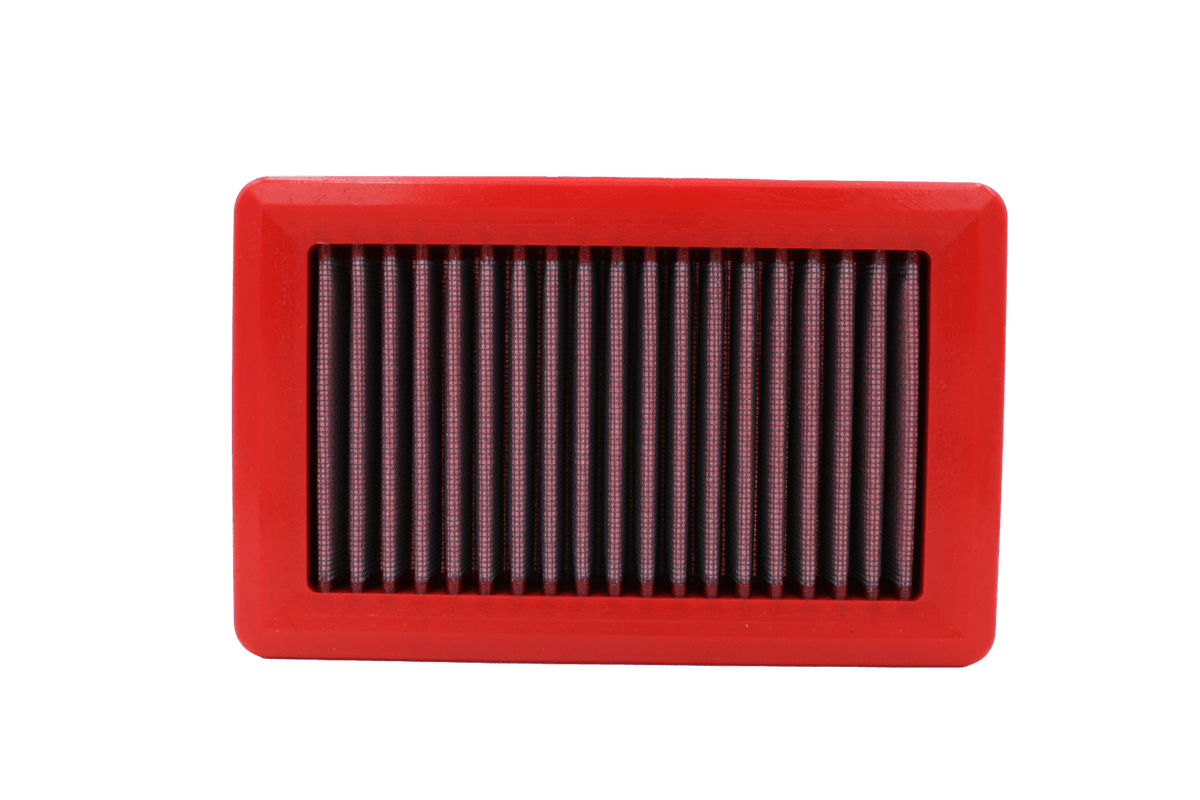 BMC FB879/01 red cotton replacement panel air filter, face-on view