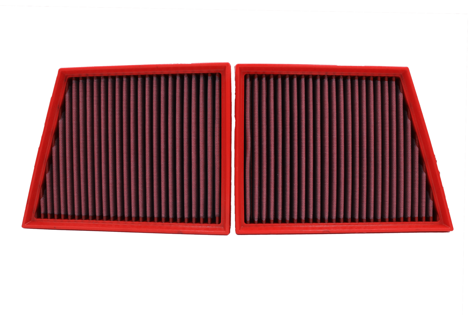 BMC FB901/20 red cotton replacement panel air filter, two-filter face-on view