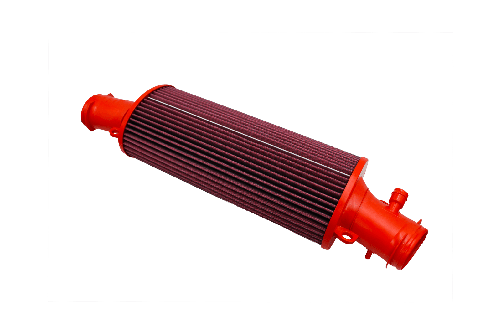 BMC FB907/04 red cotton replacement air filter assembly, diagonal assembly side view
