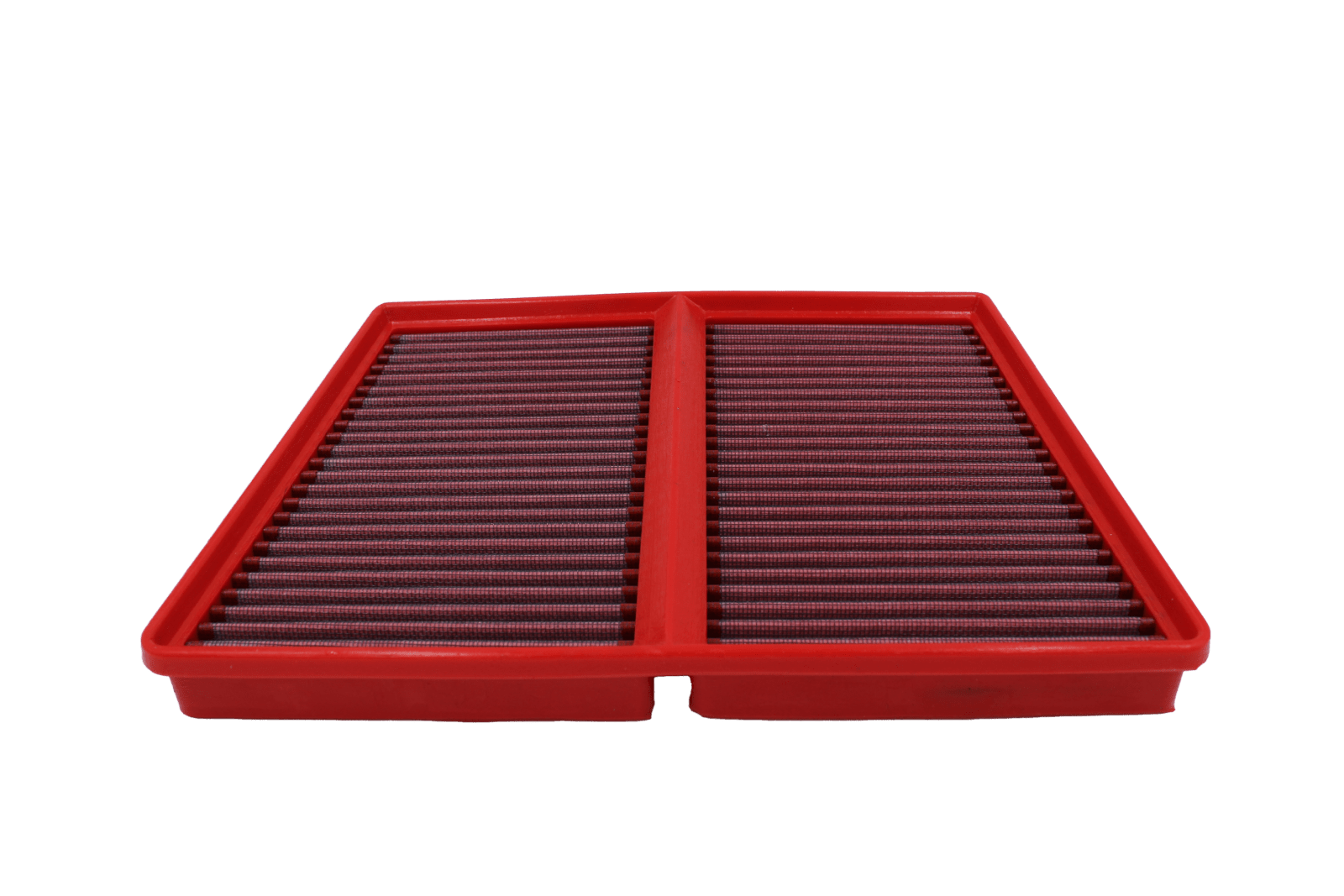 BMC FB940/01 red cotton replacement panel air filter, two-filter front face view