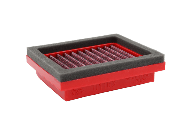 BMC FM01163 washable motorcycle air filter – low front-edge view